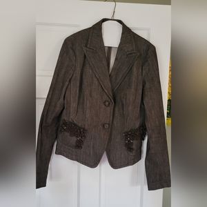 Max Mara brown denim jacket with fab details. Size 12